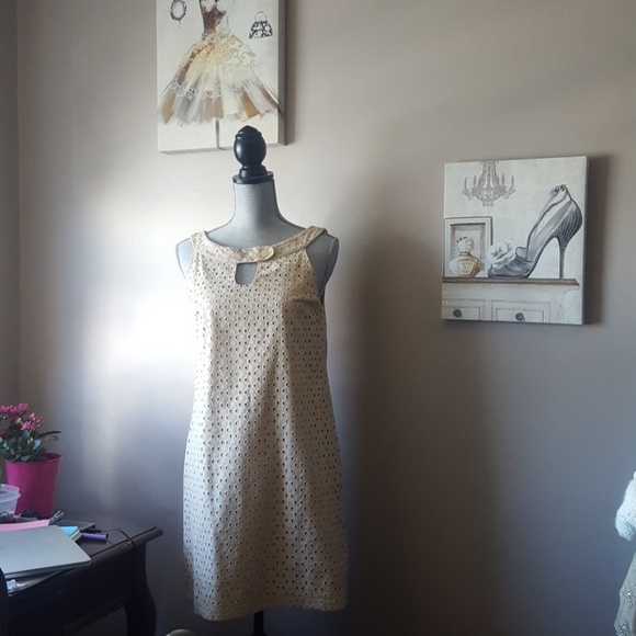 White House Black Market Sand Eyelet Shift Dress - Picture 2 of 7